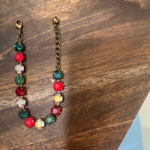 Red green and clear handmade stone bracelet